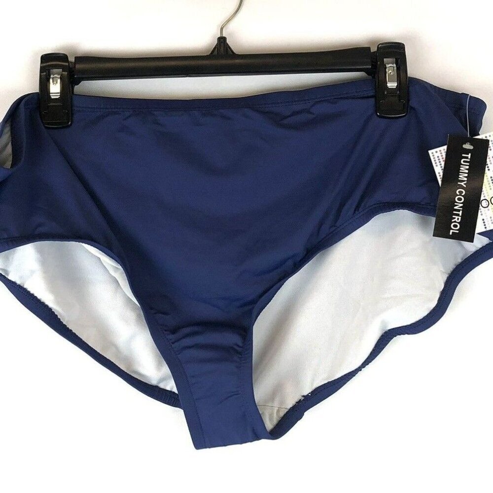 24th Ocean Women’s Mid Waist Hipster Blue Bikini Bottom Plus Size 20W